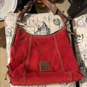 Dooney & Bourke Red and Brown Suede Shoulder Bag